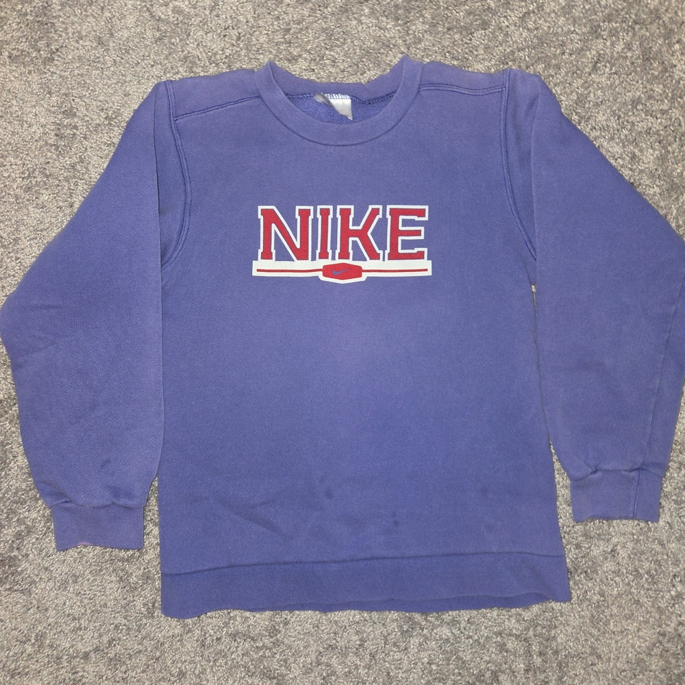 Vintage 00’s Nike Crewneck Youth M/Adult XtraSmall blue Spell Out Logo Swoosh